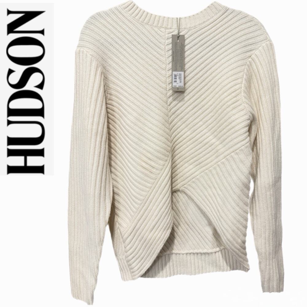 Hudson Jeans White Rabbit Wrap Sweater NWT Small Merino Wool Blend